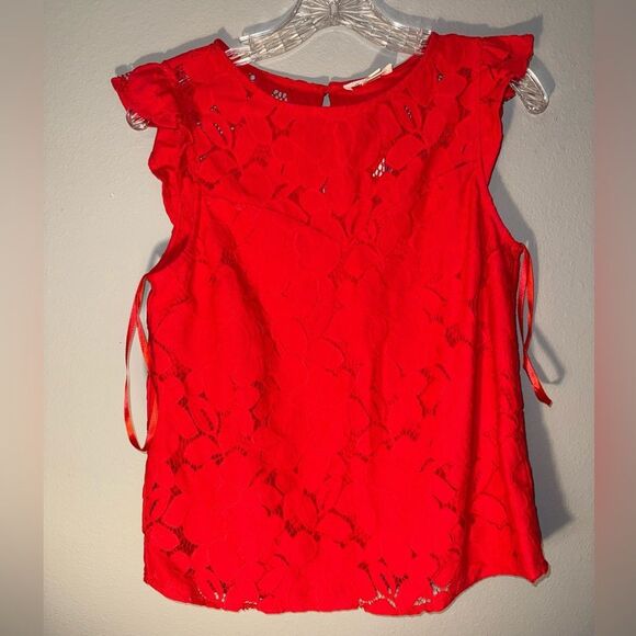 Monteau Vibrant Red Lace Flutter Sleeve Blouse Medium NEW #721 - Picture 1 of 9
